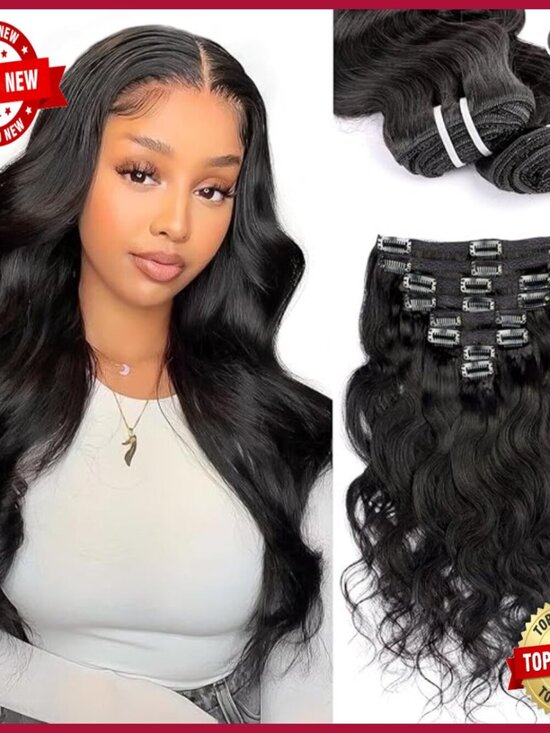 22 Inch Human Hair Clip In Extensions, Body Wave, 8 Pieces, 110g main image 2